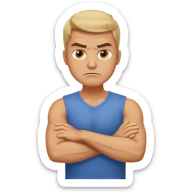 Arms crossed holding neck angry guy sticker