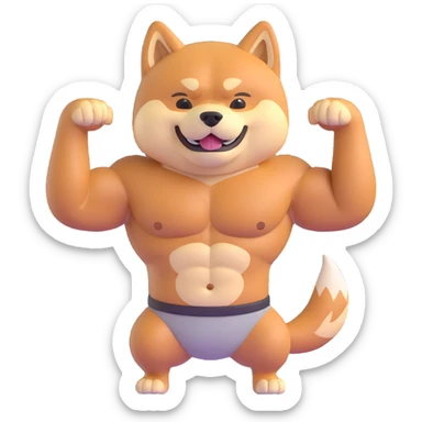 shiba inu, with muscles and abs sticker