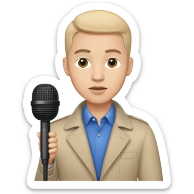 male journalist holding a microphone sticker