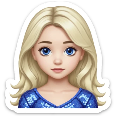 Sabrina Carpenter with long platinum blonde hair, periwinkle sequin outfit sticker