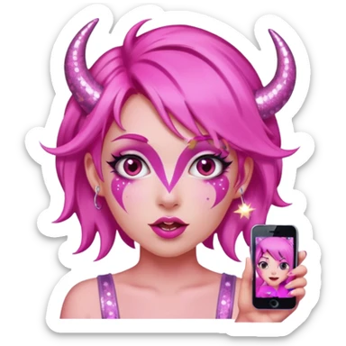 glitter pink girl naughty selfie glitter pink horns sticker