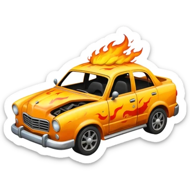 crashed car in flames sticker