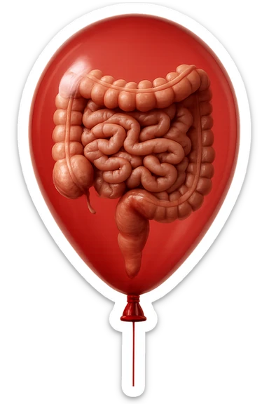 intestino umano anatomico chiuso in un palloncino rosso, iperrealistico 4k sticker