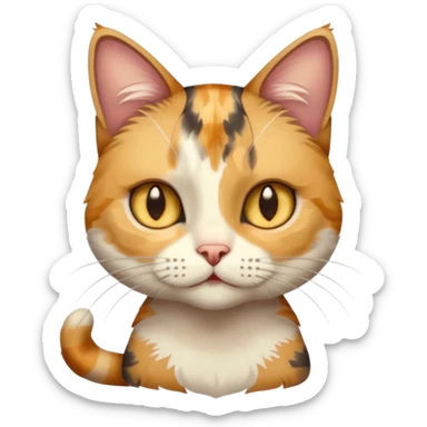 full body anxious looking colourful light calico tabby cat with hazel eyes and very patchy calico fur sticker