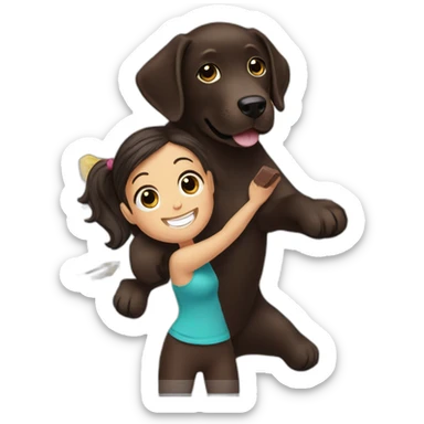 Chocolate labrador playing with woman long black hair fridge sticker
