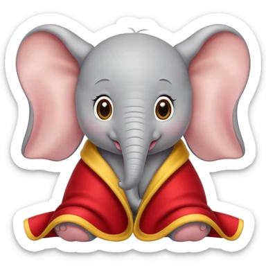 baby white dumbo elephant (disney-style), cozy in a red blanket with yellow trim sticker