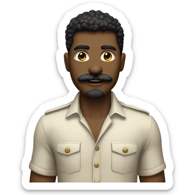 Homem jovem de bigode fino com camisa preta e calça bege clara  sticker