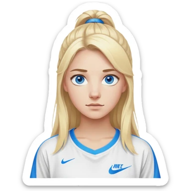 Blonde girl with blue eyes wearing Nike pros and oversized shirt ￼ sticker