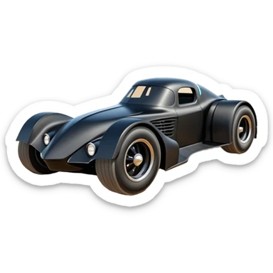 futuristic Venom Batmobile loosely based on 1956 freightliner semi (flat long straight organically-shaped mechanical roomy interior seating inside the body) stealthy town hot rod desert dirt racing rwd buggy  sticker