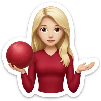 A blonde white Pilates girl in dark red clothes with fitness ball whit long hair  sticker
