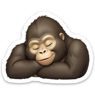 Meme-Worthy cute Sleeping Gorilla Portrait Emoji, Head resting peacefully with a contented smile, showcasing a luxuriant, thick Fur and eyes gently closed in serene slumber, Simplified yet hilariously adorable features, highly detailed, glowing with a soft, drowsy jungle light, high shine, relaxed and utterly lovable, stylized with an air of playful laziness, bright and heartwarming, soft glowing outline, capturing the essence of a sleeping gorilla that feels destined to become the next viral sensation of adorable rest! sticker