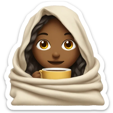 girl inside a blanket sipping coffee eyes closed sticker