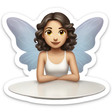 Brunette girl with fairy wings on platter sticker
