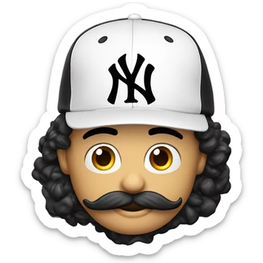 Emoji homme blanc, mal rasé et moustache noir, casquette yankees  sticker
