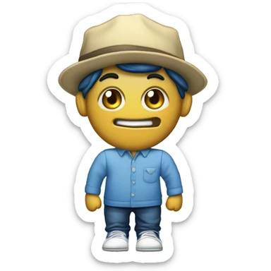 hormiga con unifrome de camisa blanca gorra azul y zapatos comodos con un celular en la sticker