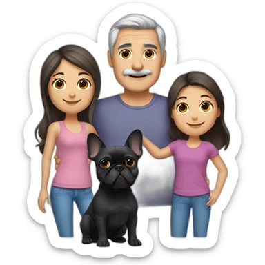 Family-of-four-father-without-mustache-mum-with-grey-hair-and-two-brunettes-daughters-with-long-hair-and-just-one-black-French-bulldog sticker