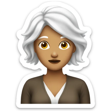 Woman with white hair shrugging sticker