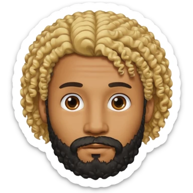 Black man with curly blonde hair and a black beard sticker