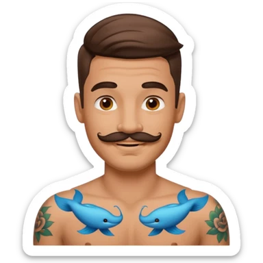 A man in tattoos handsome with flirty smile with mustache  sticker