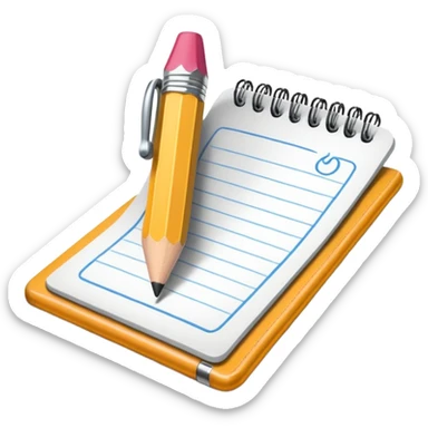 Create an icon representing the process of creating a black-and-white caricature. Include a pencil, a sketchpad with a humorous, exaggerated figure, and inking tools. Use bold lines and shading, with a transparent background. sticker