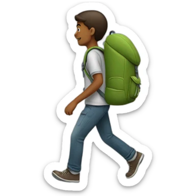 a person with a backpack on, he is walking and backwards sticker