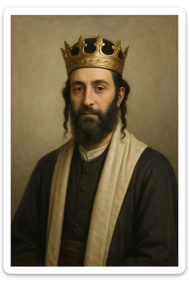 A respectful and dignified Jewish person wearing a crown, neutral background, no stereotypes sticker