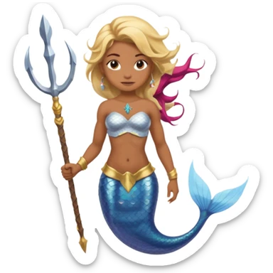 Mermaid with Trident – Warrior brown skin, blonde hair mermaid with weapon sticker