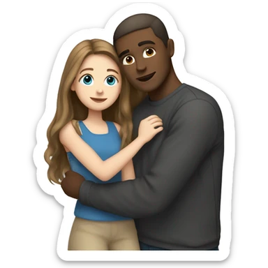 Pretty girl with long light brown hair and blue eyes hugging man with dark hair sticker