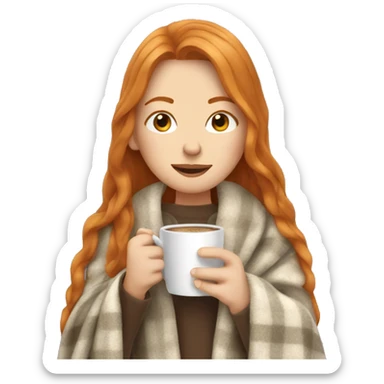 ginger long hair white girl wearing blanket sipping coffee sticker
