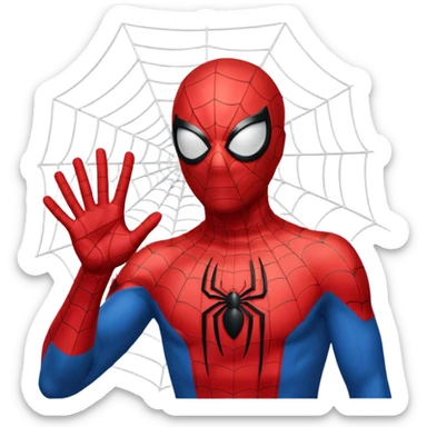 do a spider man and spider web throwing from his hand with ily position sticker