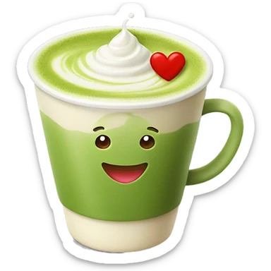 matcha latte which smiling with red heart  sticker