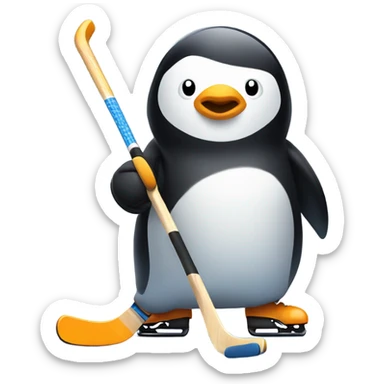 penguin playing hockey  sticker