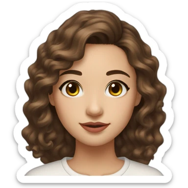 create an emoji of myself 30 year old female half asian brown hair and hazel eyes collar bone length loose curls hair with little gold earrings middle part sticker