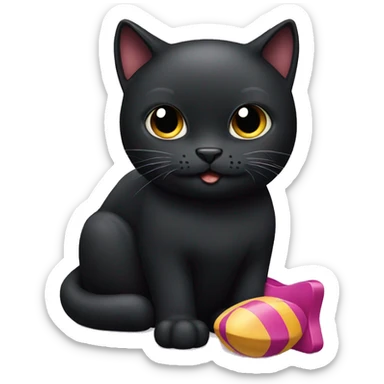 Black cat with toy sticker