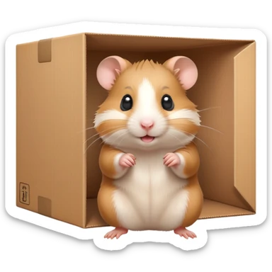  A very cute young  hamster  with one's head tilted to one side poked its paws out of the cardboard big box and placed them on top of it sticker