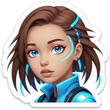 Neon cyberpunk style 
girl with brown hair and blue eyes 
falls sticker