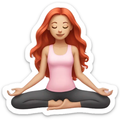 girl with long red hair in a baby pink outfit doing yoga sticker