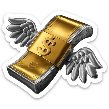 Make the money gold and shiny, keep the wings and all other areas chrome and metallic, no background. sticker