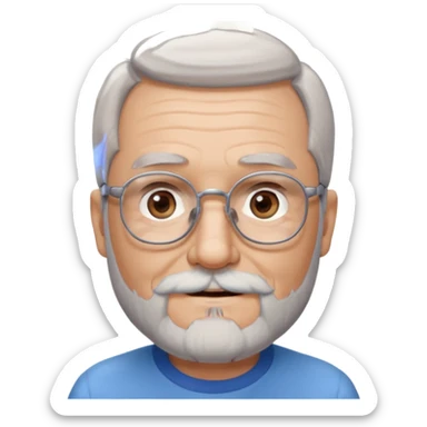 Create me an emoji of an old man. Gray really short size hair. Gray follow-up full beard. Squarer Glasses. Blue eyes. Little smile sticker
