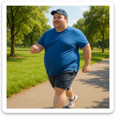 uomo grasso sedentario, che fa passi giornalieri per la sua salute fisica sticker