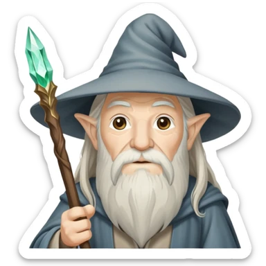 Gandalf the wizard with long white beard, pointy hat, and staff sticker