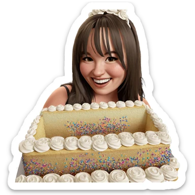 smiling girl with cake sticker