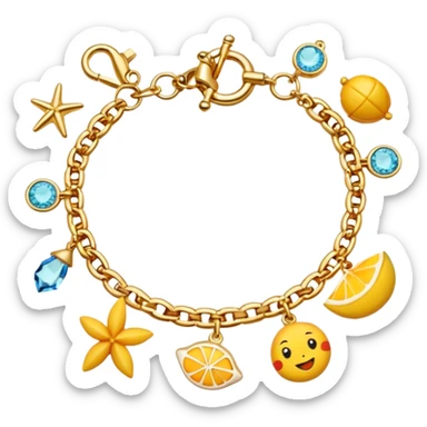 a golden bracelet with summer charms sticker