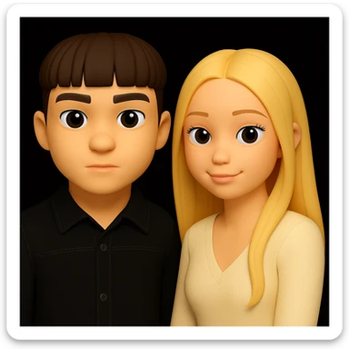 Increase the free space between the guy and the girl, slightly separate them more while preserving the 3d-emoji style. Keep everything else unchanged. sticker