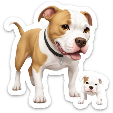 Light brown Pitbull playing with white American Bulldog sticker