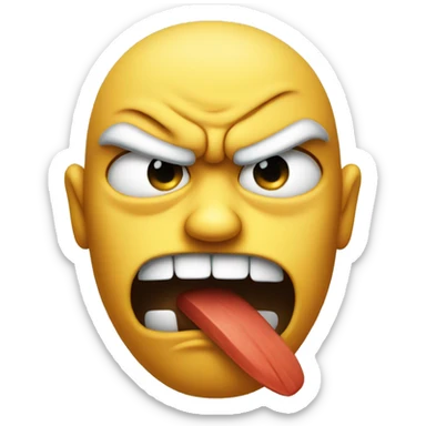 Angry frowning emoji face biting its tongue sticker