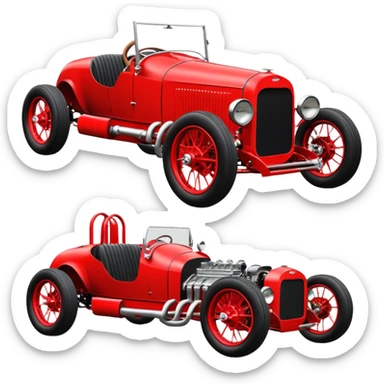  Blood red Fenderless extended-wheelbase 1926 luxury racing Ford lowered powerful 4 cylinder engined racing car featuring advanced rugged 4 wheel independent suspension, power steering, disc brakes, small leather covered steering wheel, side mounted cowl exhaust  sticker