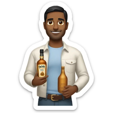 brown man with short straight black hair holding a bottle of don julio sticker
