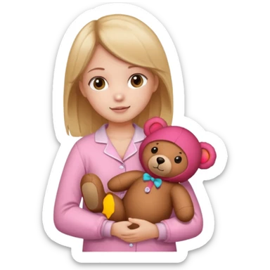 Gere uma menina com pijama e um urso sticker