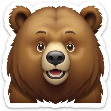 Russian grizzly bear, front view, brown fur, iOS emoji style sticker